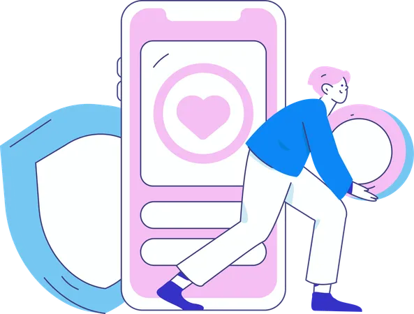 Man holding coin and doing secure payment using mobile  Illustration