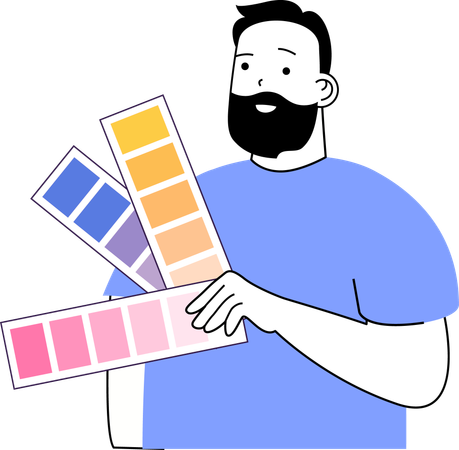 Man holding color palette while selecting color  Illustration