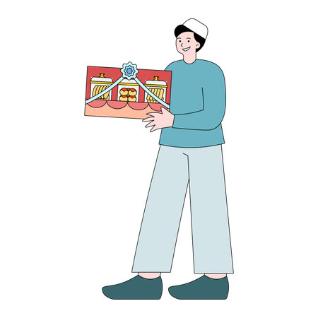 Man holding cookies hampers  Illustration