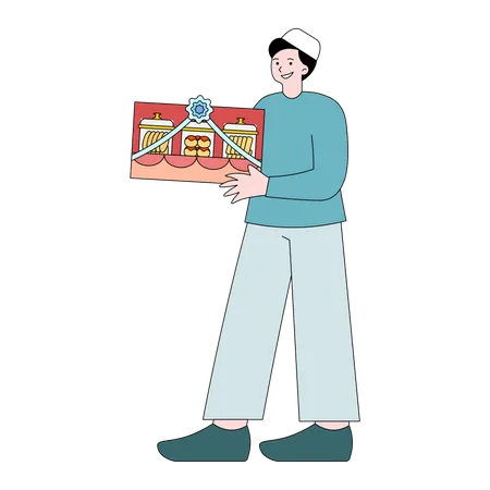 Man holding cookies hampers  Illustration