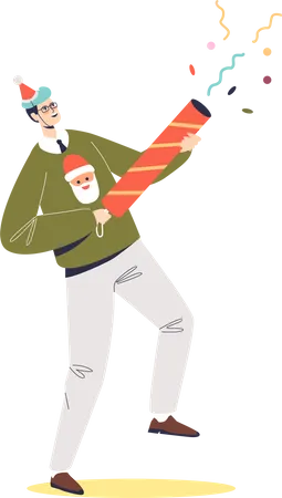 Man holding cracker at new year celebration party Illustration