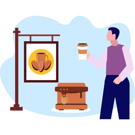 Man holding cup of coffee  Illustration