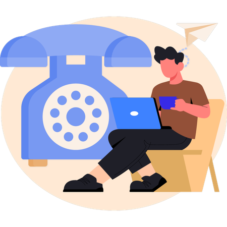 Man holding cup while working on customer service  Illustration