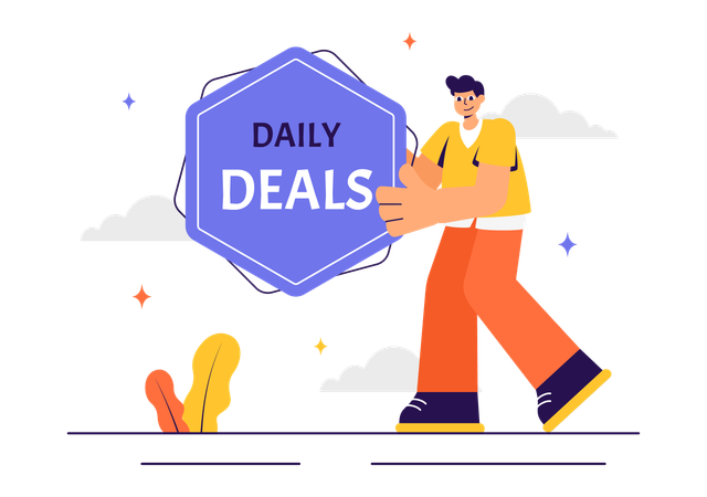 Man holding daily deals tag  Illustration