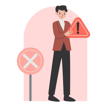 Man holding Danger Sign  Illustration