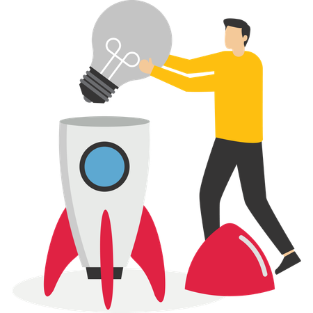 Man holding dead light from inside rocket  Illustration