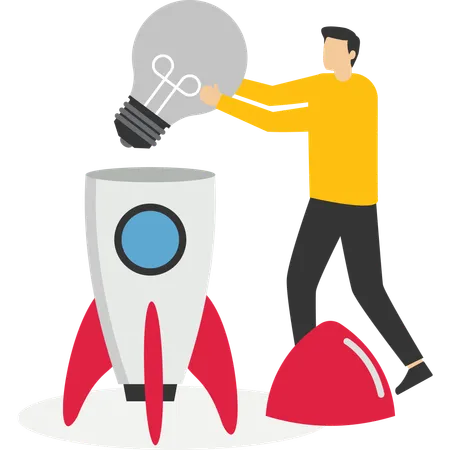 Man holding dead light from inside rocket  Illustration