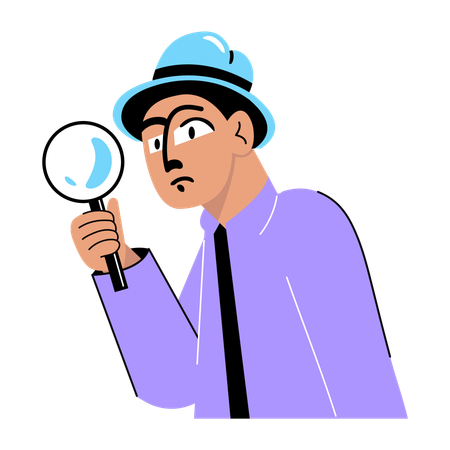 Man holding detective lens  Illustration