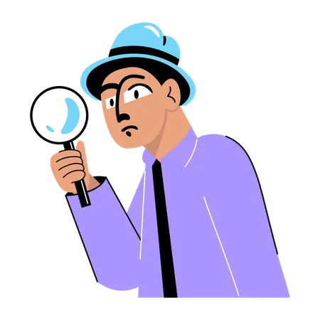 Man holding detective lens  Illustration