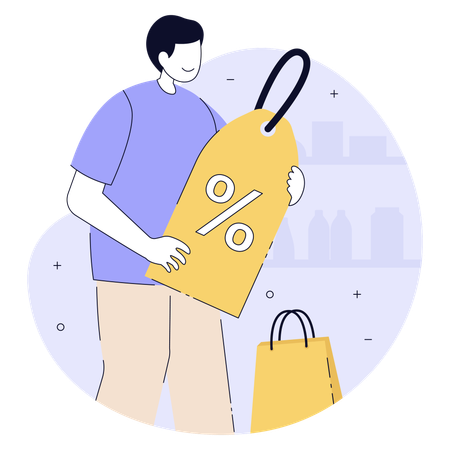 Man Holding Discount Tag  Illustration