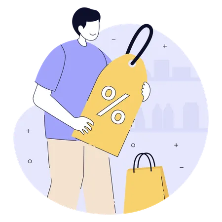 Man Holding Discount Tag  Illustration