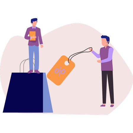 Man holding discount tag  Illustration