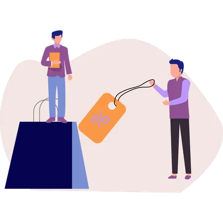 Man holding discount tag  Illustration