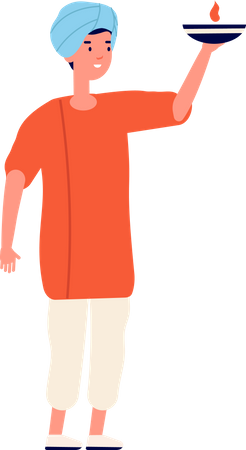 Man holding diya  Illustration