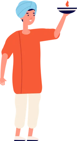 Man holding diya  Illustration