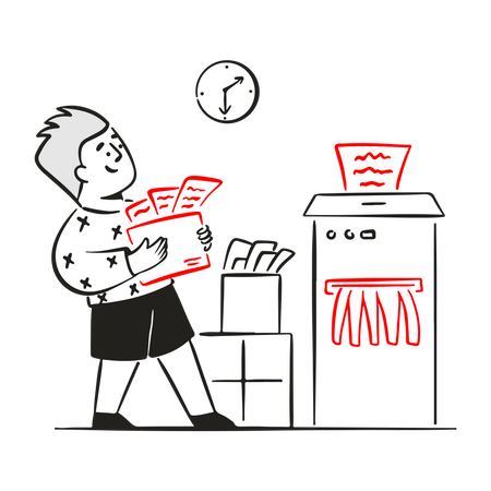 Man holding document box and destroy unnecessary data  Illustration