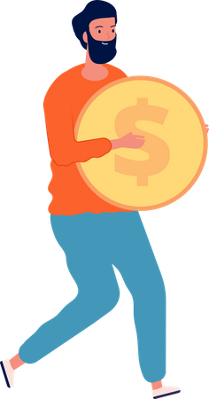 Man holding dollar coin Illustration