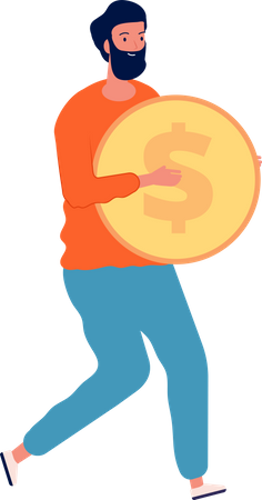 Man holding dollar coin  Illustration