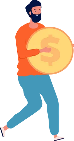 Man holding dollar coin  Illustration