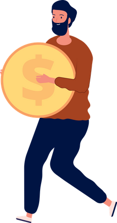 Man Holding Dollar Coin  Illustration