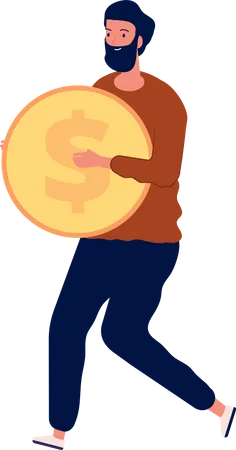 Man Holding Dollar Coin  Illustration