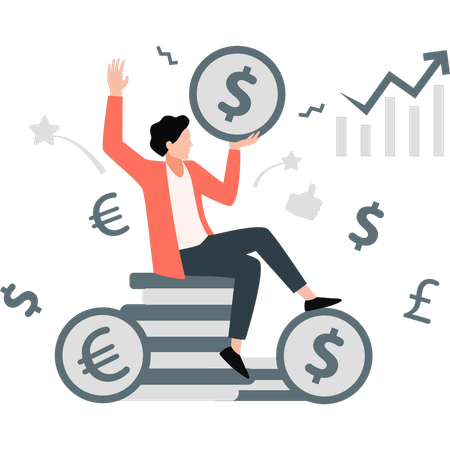 Man holding dollar coin  Illustration