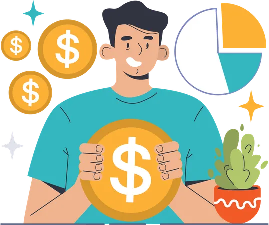 Man holding dollar for investment  Illustration