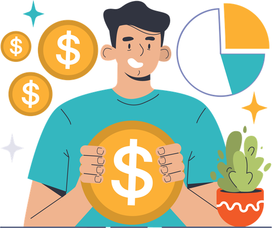 Man holding dollar for investment  Illustration