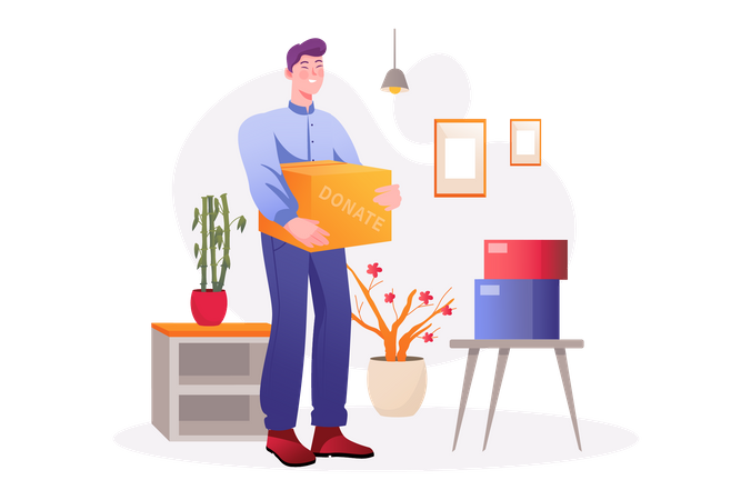 Man holding donation box  Illustration