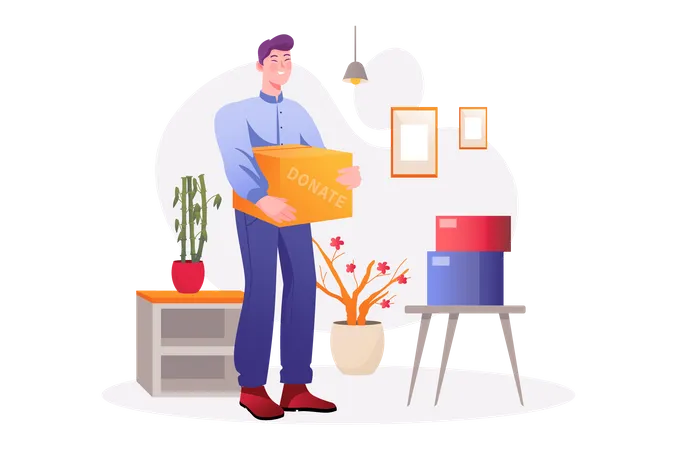 Man holding donation box  Illustration