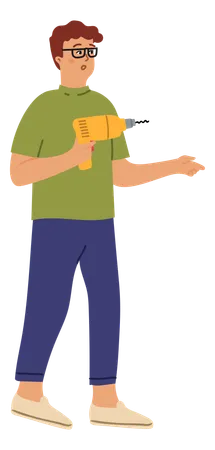 Man holding drill machine  Illustration