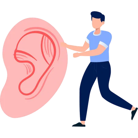 Man holding ear  Illustration