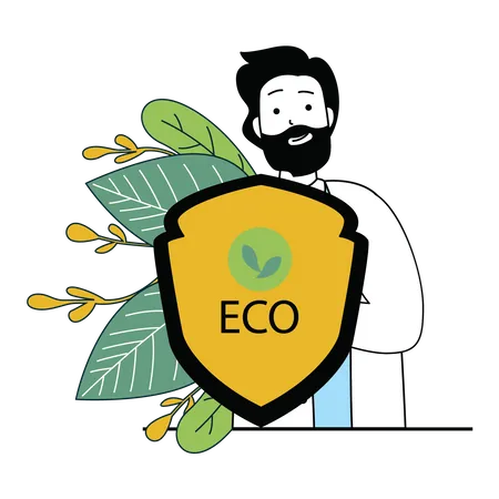Man holding eco shield  Illustration