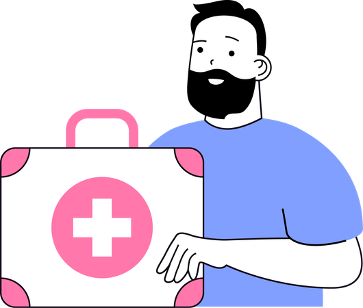 Man holding first aid box  Illustration