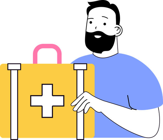 Man holding first aid box  Illustration