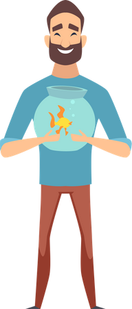 Man holding fish bowl Illustration