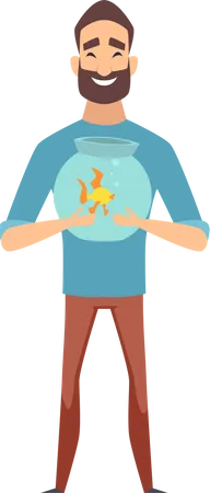 Man holding fish bowl Illustration