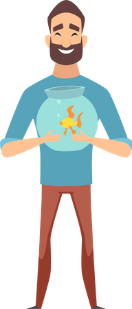 Man holding fish bowl  Illustration