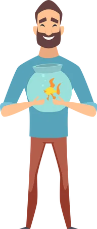 Man holding fish bowl  Illustration