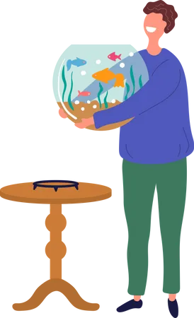 Man holding fish bowl  Illustration