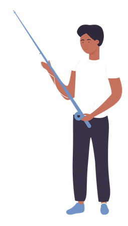 Man holding fishing rope  Illustration
