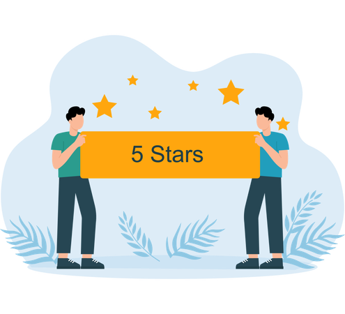 Man holding five stars banner  Illustration