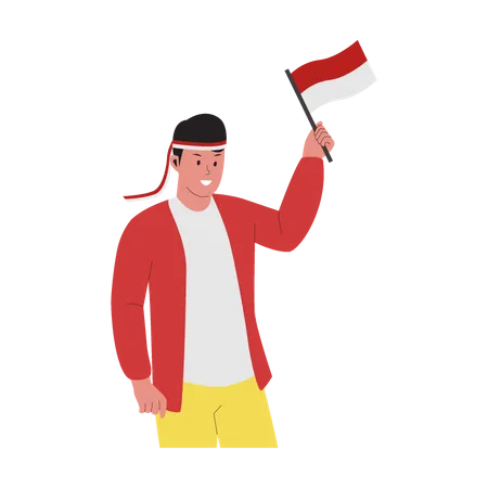 Man holding flag and celebrate Indonesia independence day  Illustration