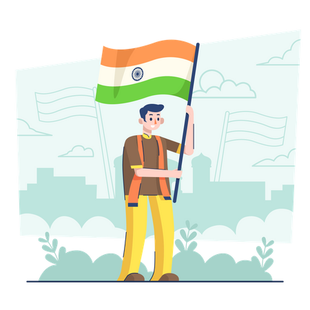 Man holding flag on Indian republic day  Illustration