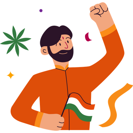 Man holding flag on Indian republic day  Illustration