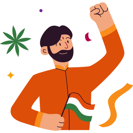 Man holding flag on Indian republic day  Illustration