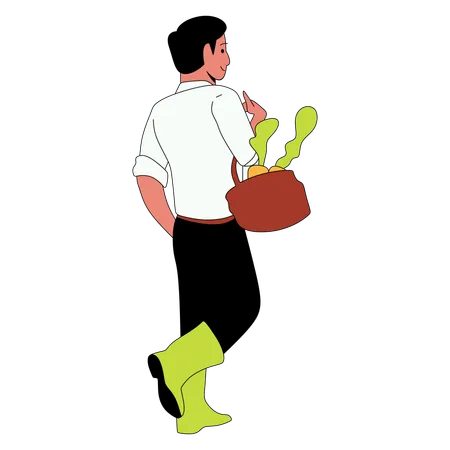 Man holding flower pot  Illustration