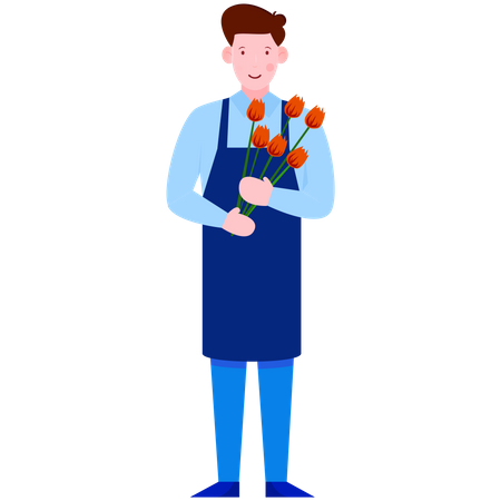 Man Holding Flowers Illustration