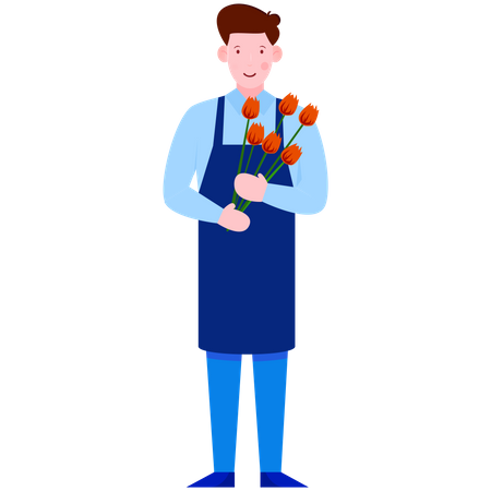 Man Holding Flowers  Illustration