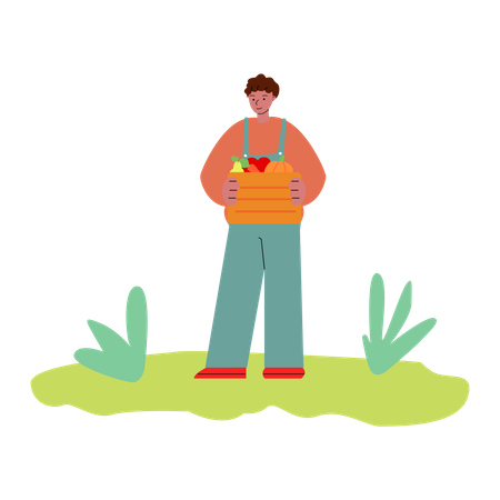 Man holding fruit basket in his hand  Illustration